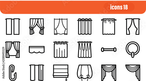 Принти на полотні Set of Curtains and Window Drapes Line Icons