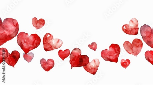 Colorful Watercolor Hearts on a White Background for Romantic and Valentine's Day Designs