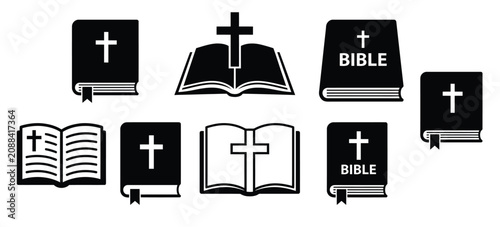 Photos Christian Bible and Cross Icons Collection Religious Faith Scripture Vector Illu