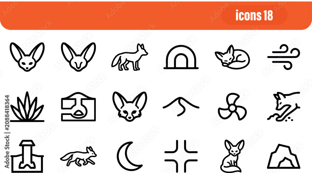 Fototapeta premium Desert Life and Landscape Line Icons Set
