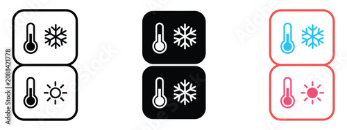 Obraz na płótnie Weather temperature thermometer icon vector, featuring hot sun and cold snowflak
