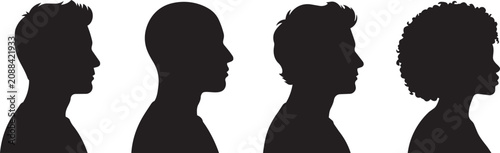 Photos Diverse male and female silhouettes in profile against a clean white background