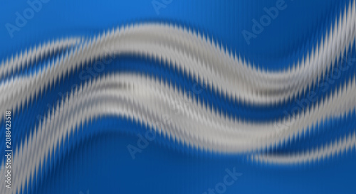 Abstract background with flowing silver waves on a vibrant blue surface