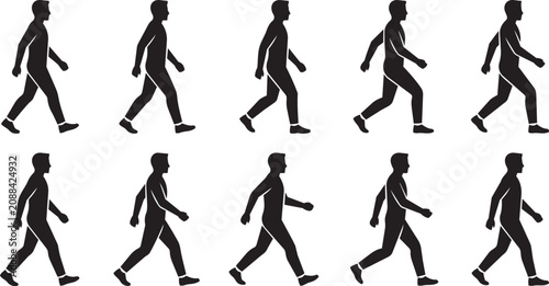 Fotografie Silhouette figures in walking sequence against white background conveying motion