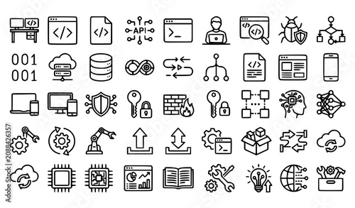 Bild auf Leinwand Programming Coding Developer and Software Engineering Editable Outline Icons Pac