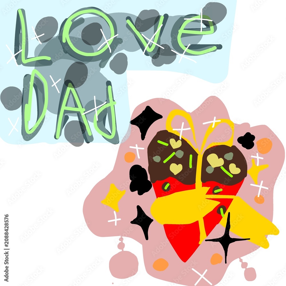 Fototapeta premium Cute colorful hand drawn Love Dad illustration suitable for Father's Day greeting cards, posters and family celebration.
