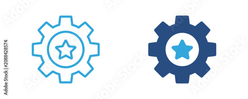 Gear with star icon, premium settings, featured configuration, quality management, system optimization, vector illustration