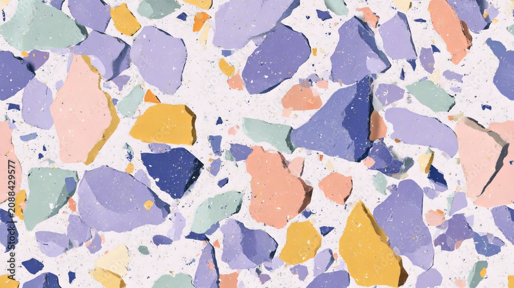 Fototapeta premium Colorful terrazzo stone texture with pastel fragments, seamless decorative surface and modern abstract background
