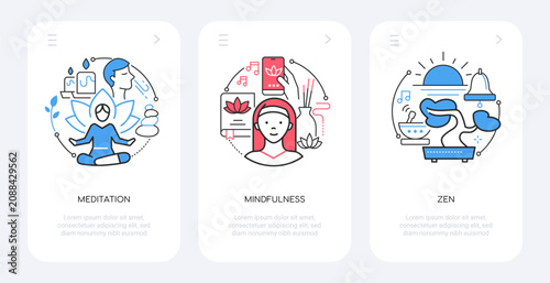 Meditation, Mindfulness, and Zen Icons - Line Design Banners Set