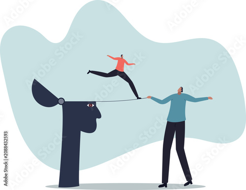 Challenge yourself, adversity or motivate self to overcome difficulty, practice or self development to be success . human life and situation.vector illustration.