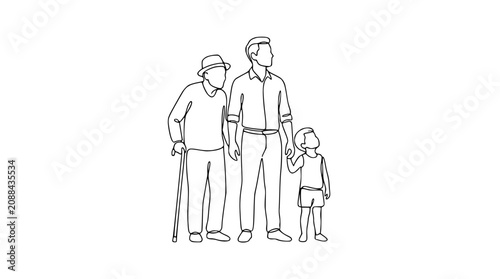 Canvastavla Generations Together: Grandfather, Father, and Child in Minimalist Line Art