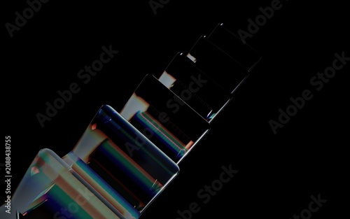 Abstract 3d render of stacked translucent glass cubes with chromatic aberration
