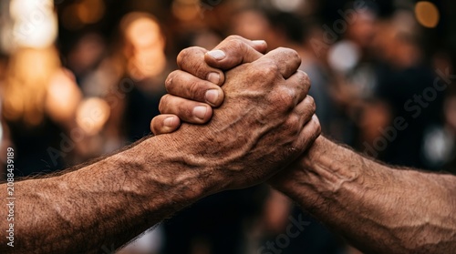 Powerful business handshake close up representing confidence leadership partnership and corporate success
