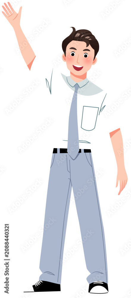 Fototapeta premium Cheerful Senior High School Boy Waving Hello