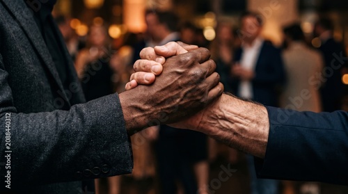 Powerful business handshake close up representing confidence leadership partnership and corporate success