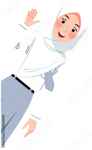 Senior High School Girl with Hijab Waving Hello