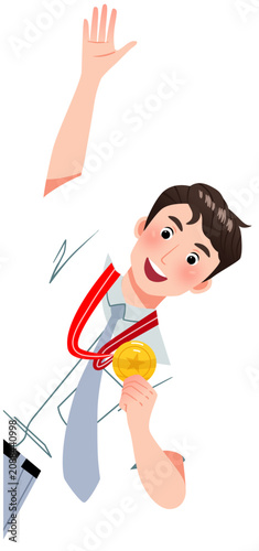 Happy Indonesian Student With Medal