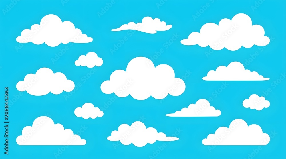 Fototapeta premium Cartoon style white clouds on a blue background pattern