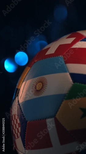 Vertical Rotating Soccer Ball with World Flags Focused on Argentina