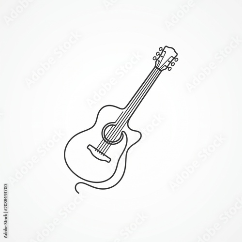 Minimalist outline of an acoustic guitar with a simple, clean design on a white background