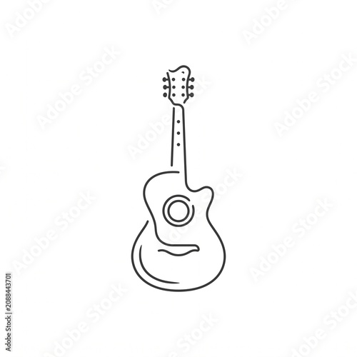 Minimalist Line Art Acoustic Guitar Illustration Featuring a Clean Outline Design for Music Projects and Creative Branding