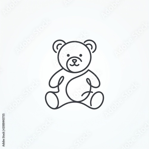 Minimalist continuous line art illustration of a cute sitting teddy bear, perfect for children's designs, logos, or playful branding elements