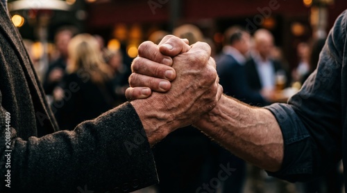 Powerful business handshake close up representing confidence leadership partnership and corporate success