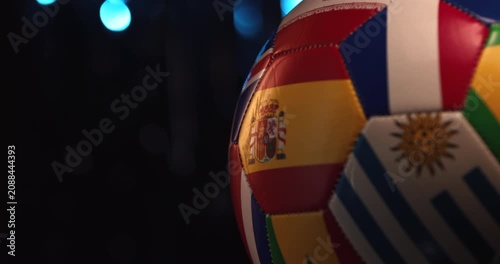 Rotating Soccer Ball with World Flags Focused on Spain