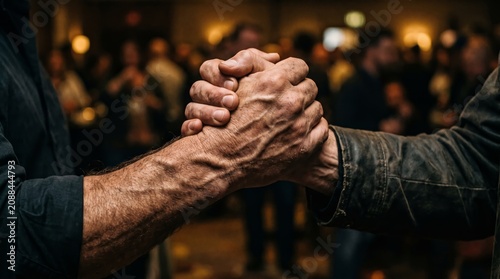 Powerful business handshake close up representing confidence leadership partnership and corporate success