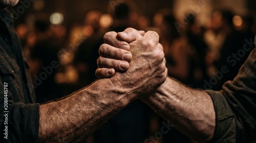 Powerful business handshake close up representing confidence leadership partnership and corporate success