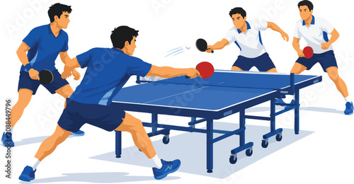 Cuadro en lienzo Table tennis players in action during a match ping pong