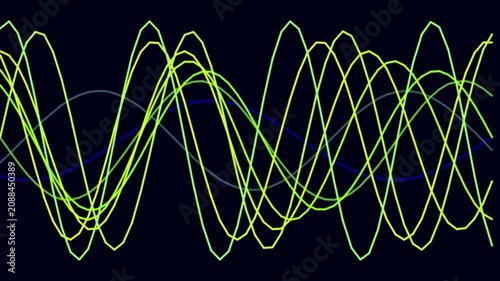 Vibrant waves pulse against a deep, dark background