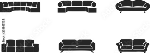 Obraz na płótnie Collection of various sofa and couch silhouettes in different styles and shapes