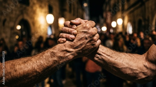 Powerful business handshake close up representing confidence leadership partnership and corporate success