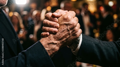 Powerful business handshake close up representing confidence leadership partnership and corporate success