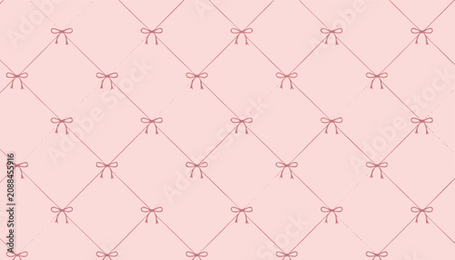 Delicate pink bow and line seamless pattern on light background