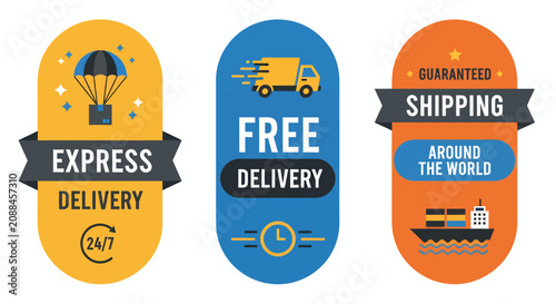 Konstfotografi Shipping delivery labels badge, vector illustration design