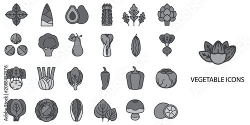 Vegetable simple New concept 24 Grew color icons set .Vector illustration.
