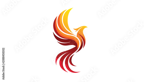 Stylized Minimalist Phoenix Logo Design Isolated on White Background