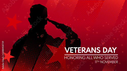 Fotografi Veterans day poster with soldier silhouette, honoring all who served