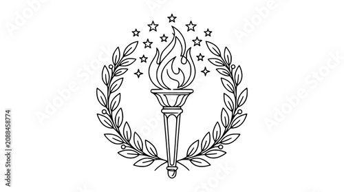 Bild auf Leinwand Laurel wreath with torch and stars, symbol of victory, knowledge, and achievemen