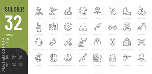 Obraz na plátně Soldier Line Editable Icons set