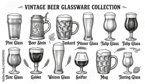 Canvastavla Vintage hand drawn sketch beer glassware collection pint stein mug tankard pilsn