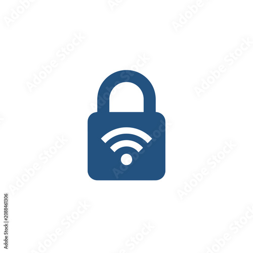 Secure wifi connection symbol on a locked padlock representing wireless network security.