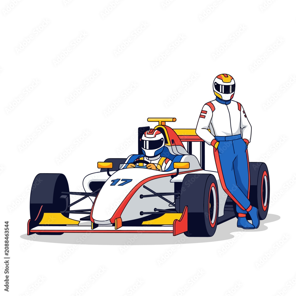 Obraz premium Formula 1 Driver and Race Car Illustration | Victory and Speed Concept