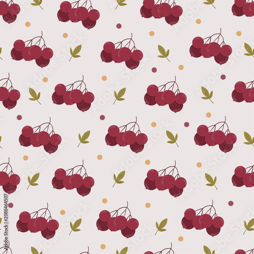 Cozy Autumn Berry Seamless Pattern, Watercolor Style Red Viburnum and Rowan Berries Background, Fall Botanical Vector for Thanksgiving, Kitchen Textile, Gift Wrap