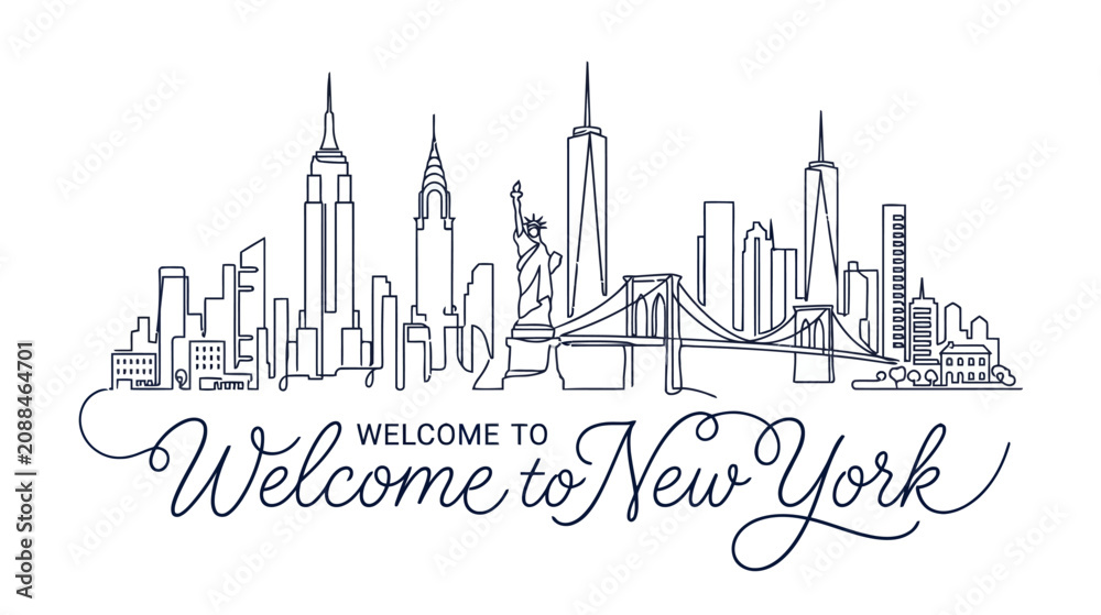 Fototapeta premium New York City Skyline Hand-Drawn Illustration with 