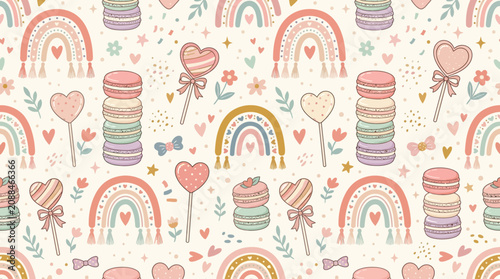 Tableau sur toile Colorful Rainbow Cake Dessert Pattern.