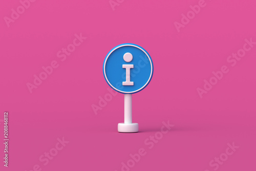 Info symbol on road sign on red background. Customer support and help. Important information. 3d render