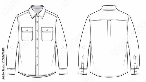 Flannel Shirt Front And Back View Technical Apparel Vector Template